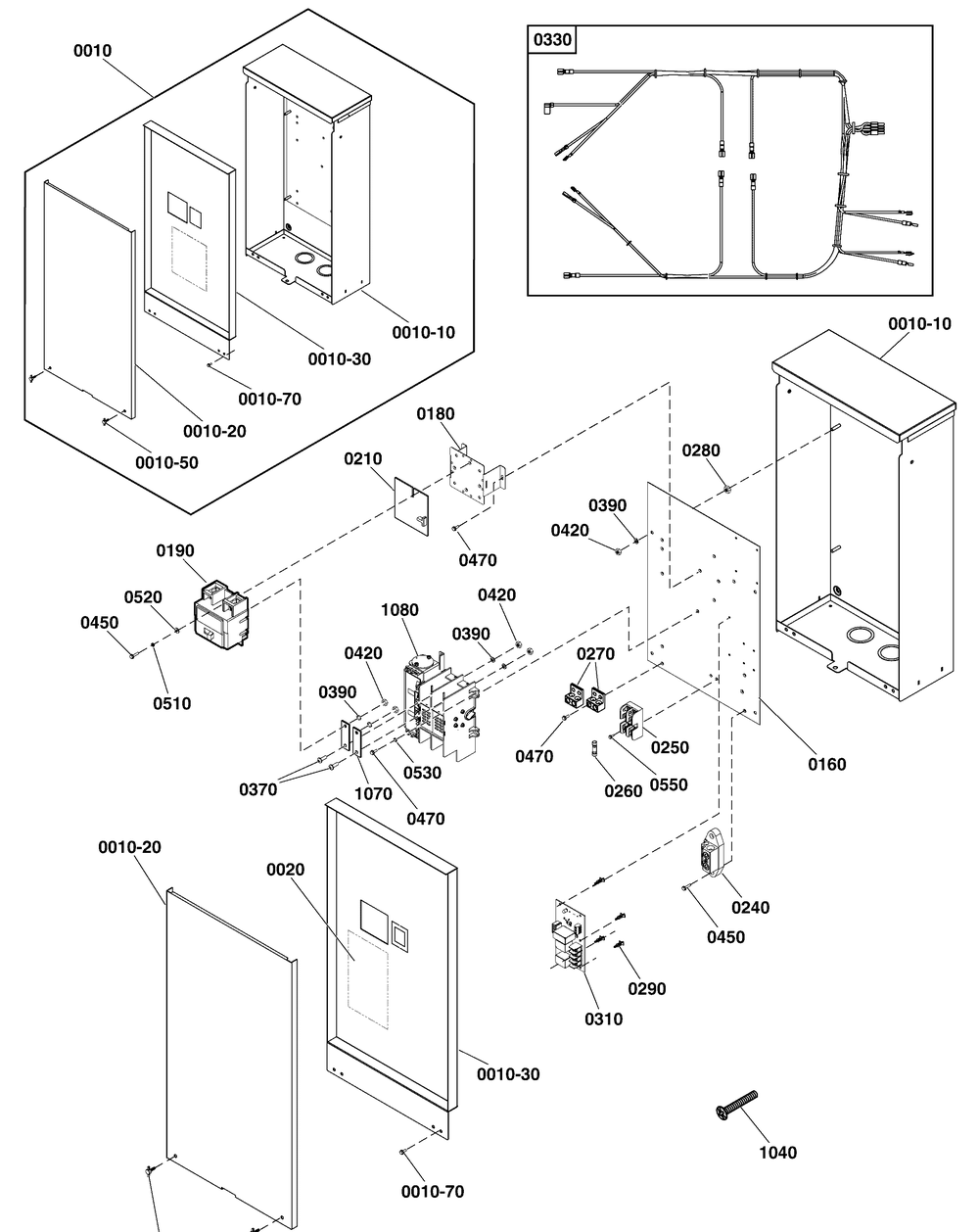 Transfer Switch - Hingeless Enclosure Diagram and Parts List for 071200-01  Briggs and Stratton Generator